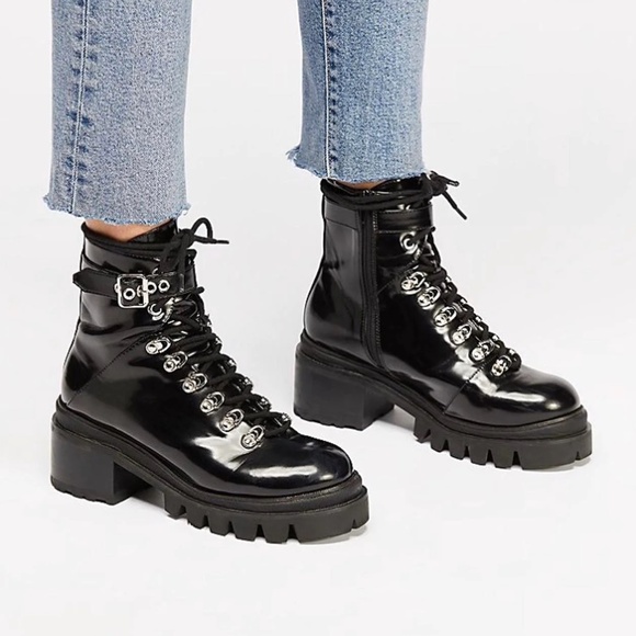 JEFFREY CAMPBELL Patent Leather Czech Combat Boots - Picture 1 of 9